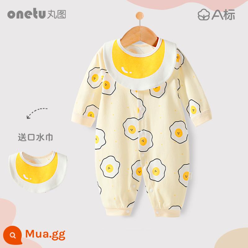 Bé cardigan áo liền quần mùa xuân và mùa thu cotton nguyên chất trăng tròn quần áo trẻ sơ sinh bé gái mùa xuân quần áo trẻ sơ sinh bé trai - Áo cardigan trứng luộc kiểu áo len