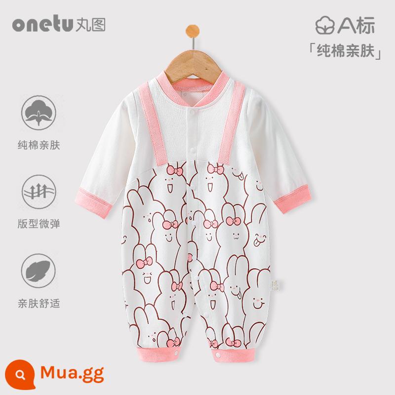 Bé cardigan áo liền quần mùa xuân và mùa thu cotton nguyên chất trăng tròn quần áo trẻ sơ sinh bé gái mùa xuân quần áo trẻ sơ sinh bé trai - Phong cách cardigan thỏ nghịch ngợm