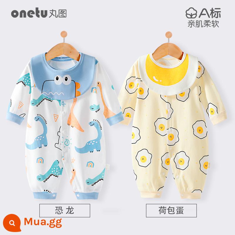 Bé cardigan áo liền quần mùa xuân và mùa thu cotton nguyên chất trăng tròn quần áo trẻ sơ sinh bé gái mùa xuân quần áo trẻ sơ sinh bé trai - Trứng chần cardigan + khủng long cardigan