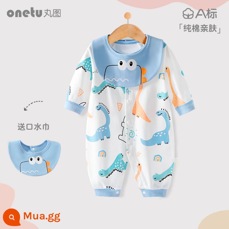 Bé cardigan áo liền quần mùa xuân và mùa thu cotton nguyên chất trăng tròn quần áo trẻ sơ sinh bé gái mùa xuân quần áo trẻ sơ sinh bé trai - Phong cách cardigan khủng long cardigan