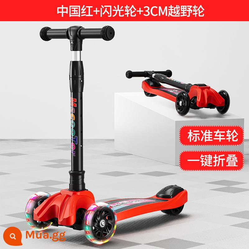 Xe Scooter cho bé 1-3-6-12 tuổi xe đạp trẻ em mẫu gấp bé trai và bé gái xe trơn cho bé - Bánh xe địa hình màu đỏ/3CM Trung Quốc