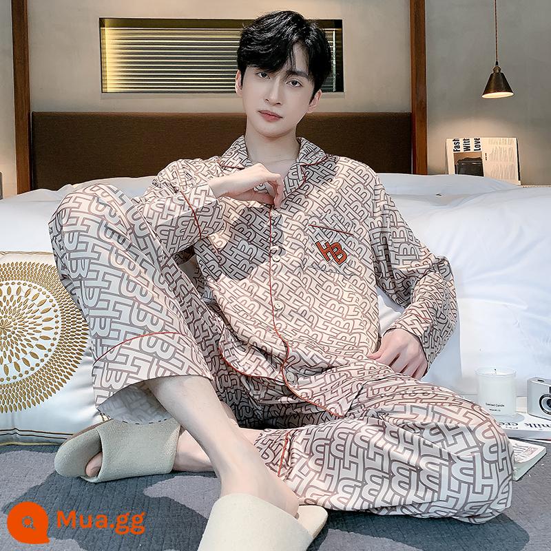 Bộ Đồ Ngủ Mùa Xuân Và Mùa Thu Nam Thanh Niên Băng Lụa Tay Dài Cao Cấp Giả Lụa Nam Size Lớn Homewear Bộ - SSC6040