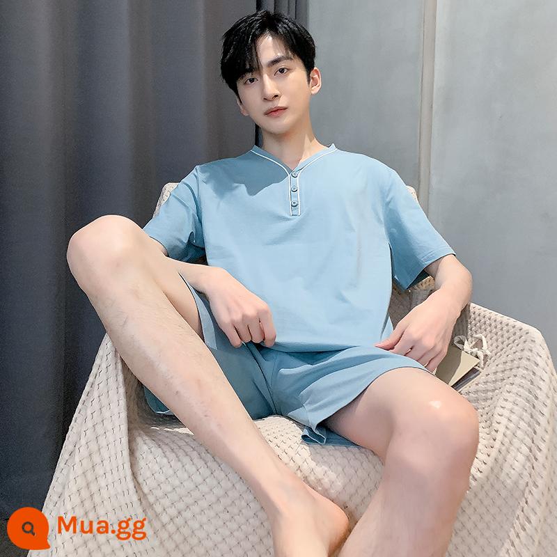 Bộ đồ ngủ nam mùa hè phương thức lụa băng ba chiều nam quần short ngắn tay mùa xuân và mùa hè phần mỏng phục vụ tại nhà phù hợp với - LJF2233