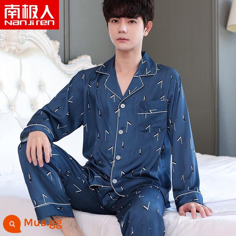 Nanjiren Pyjamas Nam Ice Silk Phần Mỏng Mùa Hè Voan Homewear Thoáng Khí Mới Lụa Ngắn Tay Bộ - NSLQ-[Satin Chiffon]-[Double Long]22010-2 Molan quyến rũ