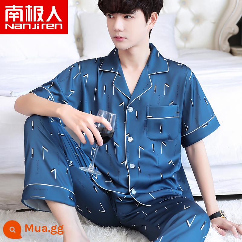 Nanjiren Pyjamas Nam Ice Silk Phần Mỏng Mùa Hè Voan Homewear Thoáng Khí Mới Lụa Ngắn Tay Bộ - NSLQ-[Satin Voan]-[Ngắn Dài]22032-2 Molan quyến rũ