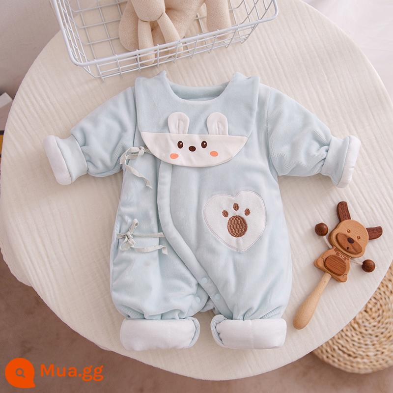 Quần áo sơ sinh, áo liền quần thu đông, quần áo độn bông, quần áo cotton dày cho bé sơ sinh, áo khoác ngoài dễ thương - Màu xanh nhỏ nhắn dễ thương đáng yêu