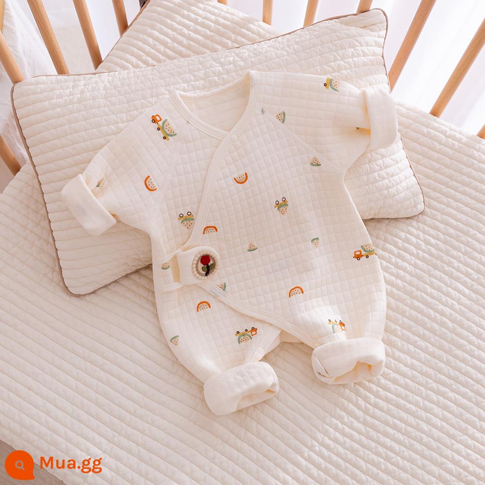 Quần áo sơ sinh, áo liền quần thu đông, quần áo ấm không xương cotton mỏng cho bé sơ sinh, quần áo mùa thu cotton thoáng khí - xe dưa hấu