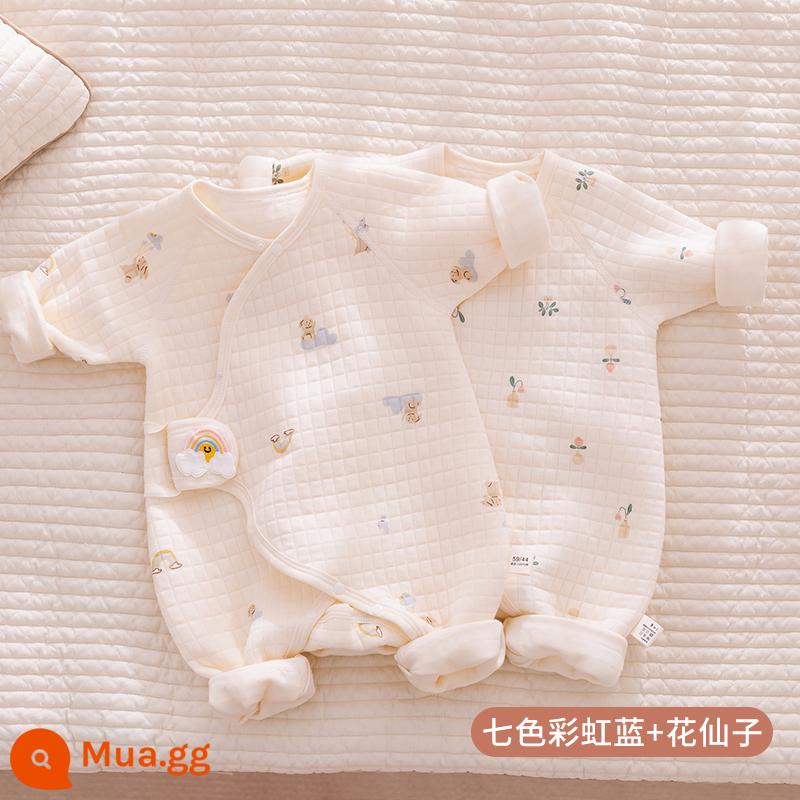 Quần áo sơ sinh, áo liền quần thu đông, quần áo ấm không xương cotton mỏng cho bé sơ sinh, quần áo mùa thu cotton thoáng khí - Bộ đồ hai mảnh Rainbow Blue + Flower Fairy giảm giá nhiều hơn