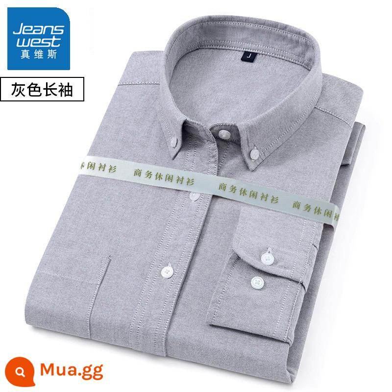 Mùa xuân và mùa thu nam dài tay cotton Oxford áo sơ mi trắng công sở bình thường đáy sọc xanh áo sơ mi áo khoác inch - 1 chiếc 59 [tay dài màu xám] cotton nguyên chất