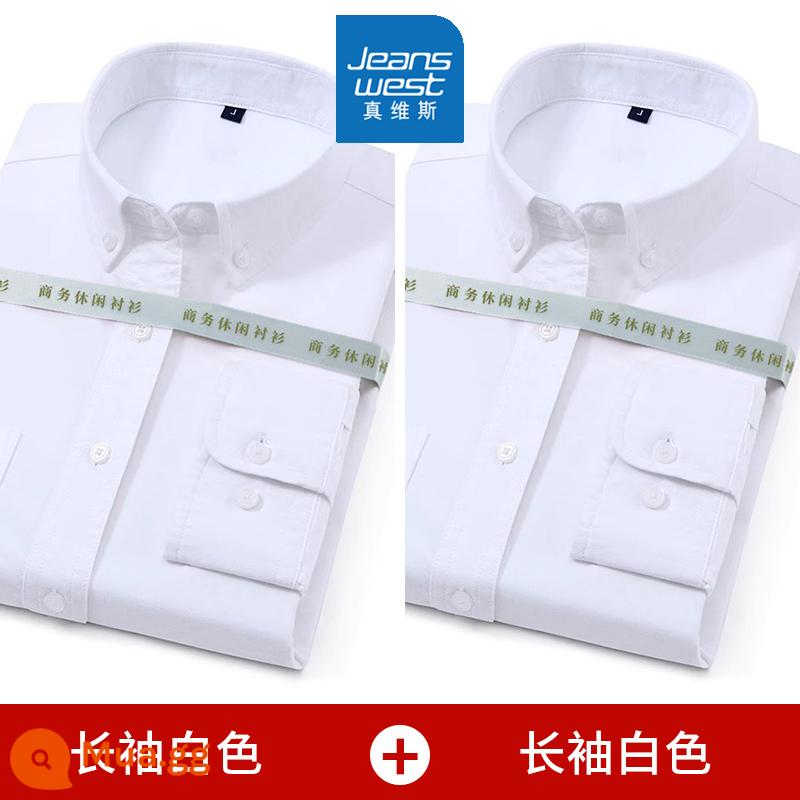 Mùa xuân và mùa thu nam dài tay cotton Oxford áo sơ mi trắng công sở bình thường đáy sọc xanh áo sơ mi áo khoác inch - 2 chiếc 99 [tay dài màu trắng + tay dài màu trắng] cotton nguyên chất