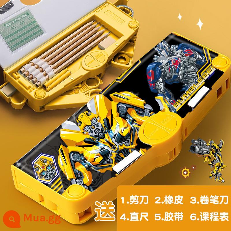 Hộp văn phòng phẩm cho bé trai, hộp bút chì mật khẩu Transformers công nghệ cao đa chức năng dành cho học sinh tiểu học dành cho bé trai 2023 hộp đựng bút chì cao cấp bằng nhựa công nghệ mới màu đen dành cho bé trai nổi tiếng lớp một - Hộp văn phòng phẩm đa chức năng Transformers-Bumblebee