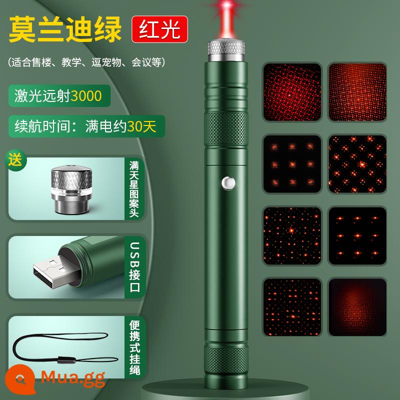 Đèn laser laser con trỏ laser tầm xa ánh sáng mạnh máy aurora ánh sáng xanh ánh sáng cát bảng mẫu nhà trung tâm trưng bày bút bắn con trỏ hồng ngoại usb sạc mèo dạy học đèn pin công suất lớn đa năng - Màu xanh lá cây Morandi [gửi đầu mẫu hơi thở của em bé ♥ xoay và chuyển đổi] đèn đỏ