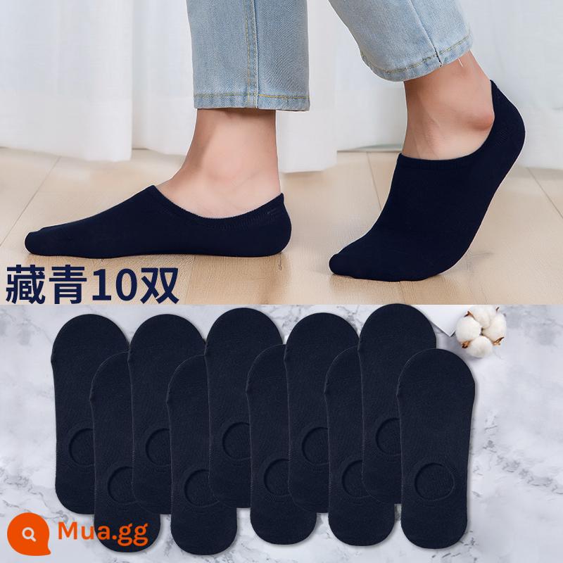 Vớ Nam Nanjiren cotton nguyên chất khử mùi thấm hút mồ hôi vớ giữa ống mùa xuân và mùa hè vớ dài màu đen công sở mỏng - Tất vô hình xanh navy 10