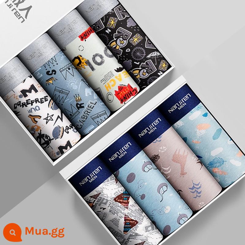 Nanjiren Quần Lót Nam Nam Cotton Nguyên Chất Boxer Bé Trai 100% Cotton Đáy Quần Vuông Kháng Khuẩn Quần Ngắn Nam Kích Thước Lớn - 14 [Bông Tân Cương kháng khuẩn loại 5A] Mua 4 tặng 4 tặng 8 miếng