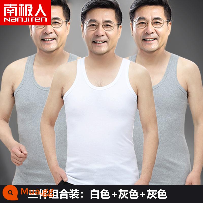 Bông đàn ông nam Vest nam Cotton Cotton Pure vào mùa hè làm tăng áo sơ mi mồ hôi lớn tuổi của người già và mặc áo sơ mi già tầng hầm - Bộ ba món (xám+xám+trắng)