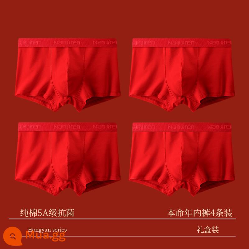 Nam Cực Người Năm Sinh Quần Lót Nam Bé Trai 100% Cotton Quần Boxer Lớn Thỏ Đỏ Cưới Quần Boxer An Toàn Quần - 23341[Bông nguyên chất Peng Cheng Wanli kháng khuẩn loại 5A, Hongyun 4 miếng]