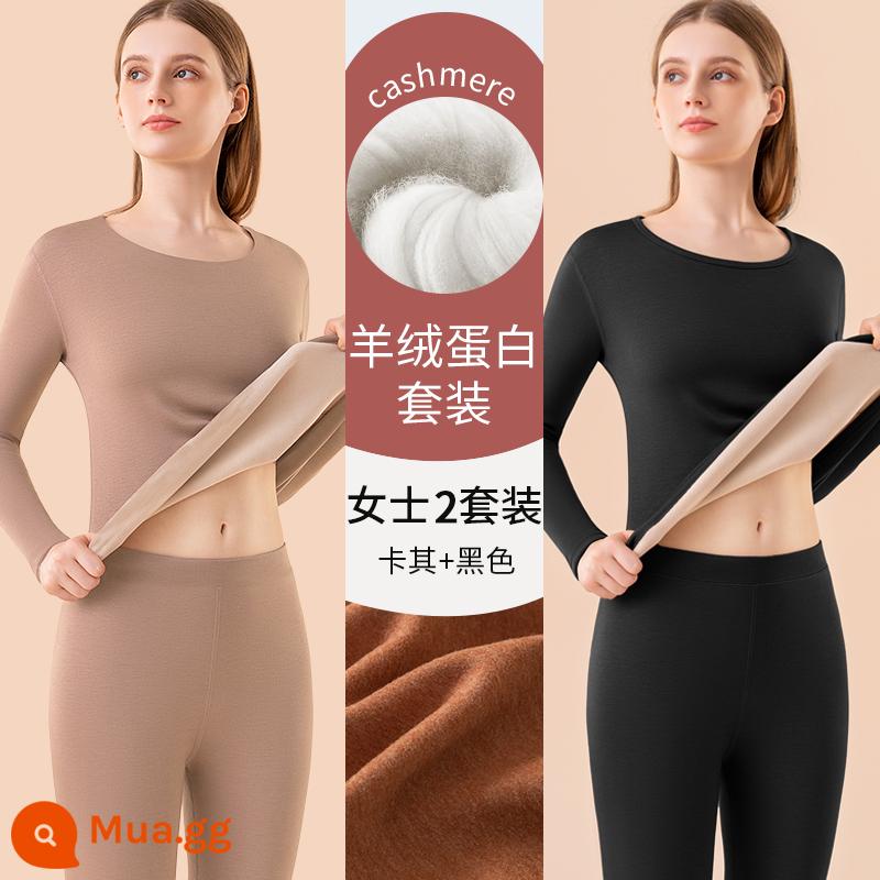 Nam Cực Len Sưởi Ấm Quần Áo Nữ Dày Plus Nhung De Làm Nóng Đáy Áo Len Cotton Quần Áo Thu Đông Vệ Sinh Quần Phù Hợp Với Mùa Đông - đen + kaki