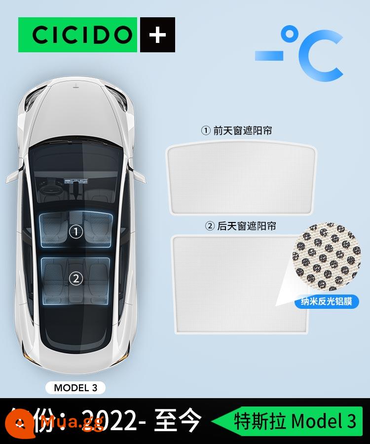 CICIDO thích hợp cho Tesla modelY/3 tấm che nắng che nắng mái che nắng cách nhiệt vách ngăn phụ kiện sửa đổi Ya - Model 3 [Cửa sổ trời trước + sau] ✅ (Nâng cấp để không bị sập ❉ Rèm pha lê băng làm mát) Starlight White