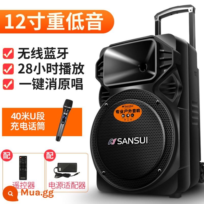 Shanshui A12-66 Vuông Vũ Âm Thanh Loa Ngoài Trời Karaoke Di Động Cần Kéo Có Micro Không Dây Ktv Di Động - Loa siêu trầm 12 inch [28 giờ] + micrô đơn