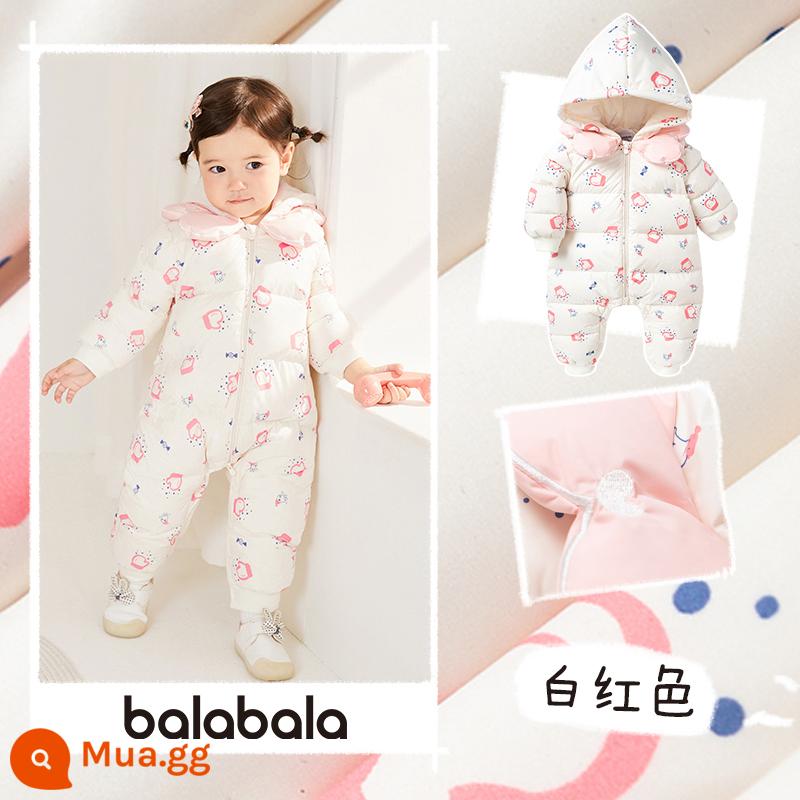 Balabala cô gái xuống áo khoác jumpsuit bé bé áo liền quần mùa đông quần áo trẻ em quần áo trẻ em áo khoác ngoài dày nhỏ - Tông trắng-đỏ 00316