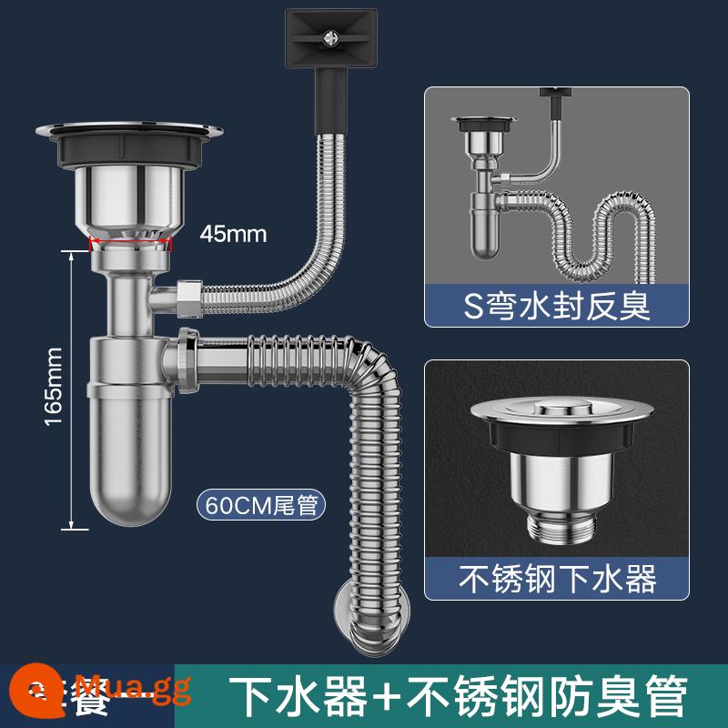 Bồn Rửa Chén Bếp Bồn Rửa Chén Nước Phụ Kiện Đường Ống Bồn Rửa Chén Bồn Rửa Chén Inox Bộ Khử Mùi Bồn Rửa Chén Đơn - Model chống mùi được cấp bằng sáng chế [60cm] Ống thoát nước 304 (có tràn) + cống