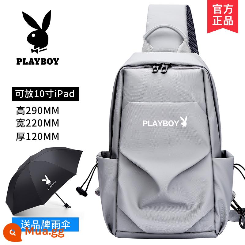 Túi đeo vai Playboy dành cho nam, ba lô đeo chéo một vai thương hiệu Ins Tide, túi đeo ngực mùa hè sức chứa lớn, nhỏ, nhẹ thông thường - Ô dù miễn phí màu xám bạc sành điệu