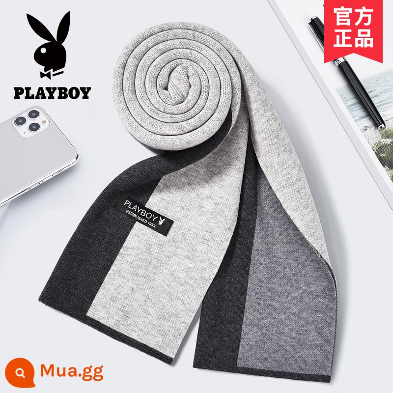 Khăn len Playboy nam thu đông ấm áp phiên bản Hàn Quốc cao cấp gửi bạn trai khăn choàng cổ chống lạnh - 6197 màu xám nhạt