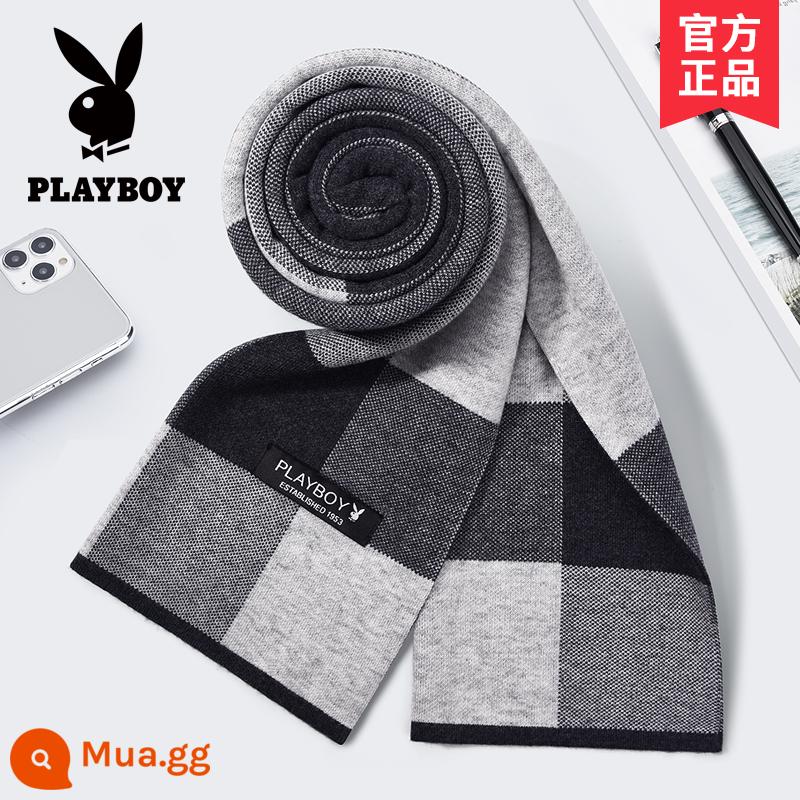 Khăn len Playboy nam thu đông ấm áp phiên bản Hàn Quốc cao cấp gửi bạn trai khăn choàng cổ chống lạnh - 6199 màu xám nhạt