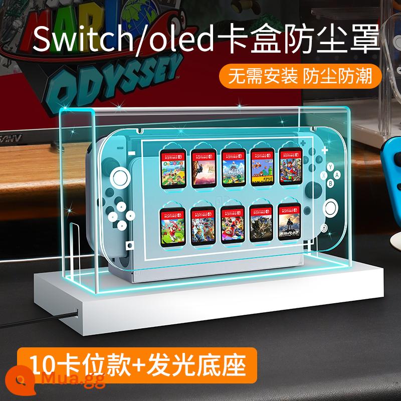 Công tắc che bụi dạ quang Nintendo switcholed máy chủ bảng điều khiển trò chơi hộp cơ sở ns bìa màn hình oled vỏ acrylic trong suốt vỏ bảo vệ hộp băng cassette túi lưu trữ hộp thẻ phụ kiện tản nhiệt - Tấm che bụi hộp 10 thẻ trong suốt hoàn toàn + Đế phát sáng 20 màu [phổ biến cho Switch/Oled]