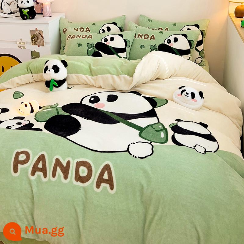 Nhung Sữa 4 Mùa Đông Nhung San Hô Giường 3 Plus Nhung Vỏ Chăn 2 Mặt Dép Nỉ sang Trọng Tờ - Milk Velvet-Panda Paradise [Velvet sữa dày và ấm]