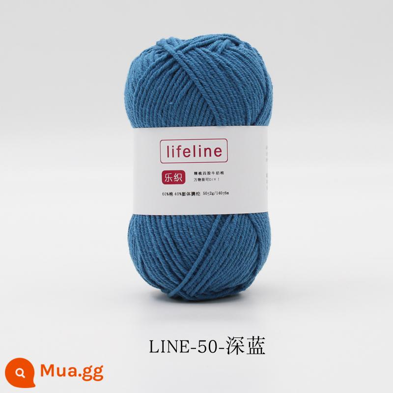 Lezhi 4 sợi cotton chải kỹ sợi sữa dệt kim tay DIY móc bó hoa búp bê chất liệu gói áo len cho bé - 50-màu xanh đậm