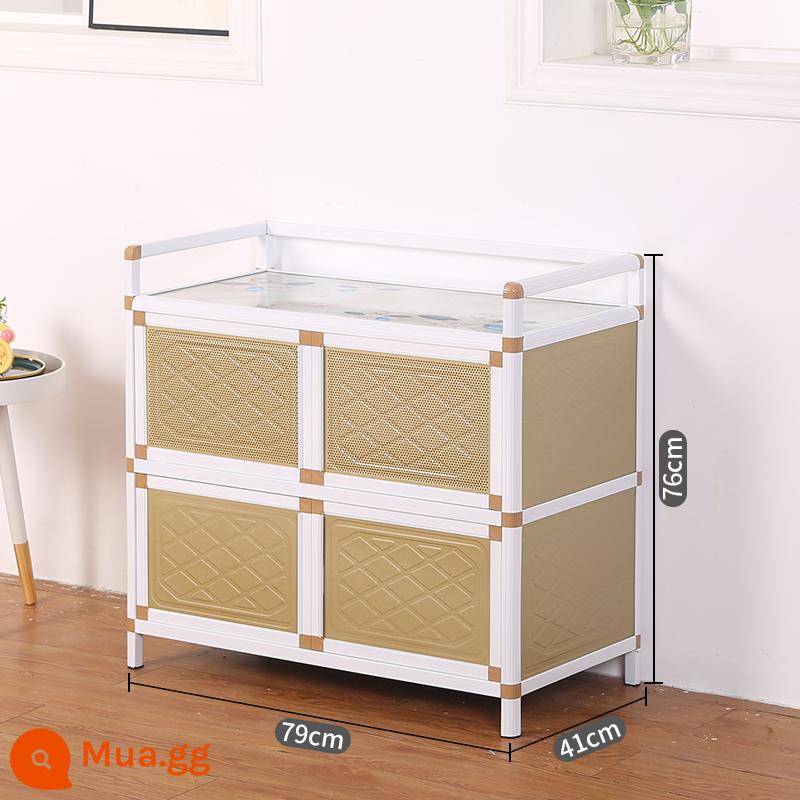 Tủ bát đĩa nhà bếp bát inox tổng thể tủ bếp đơn giản cho thuê phòng lưu trữ đa chức năng tủ lưu trữ - Mẫu mới màu vàng chanh 80 dài hai tầng bốn cửa