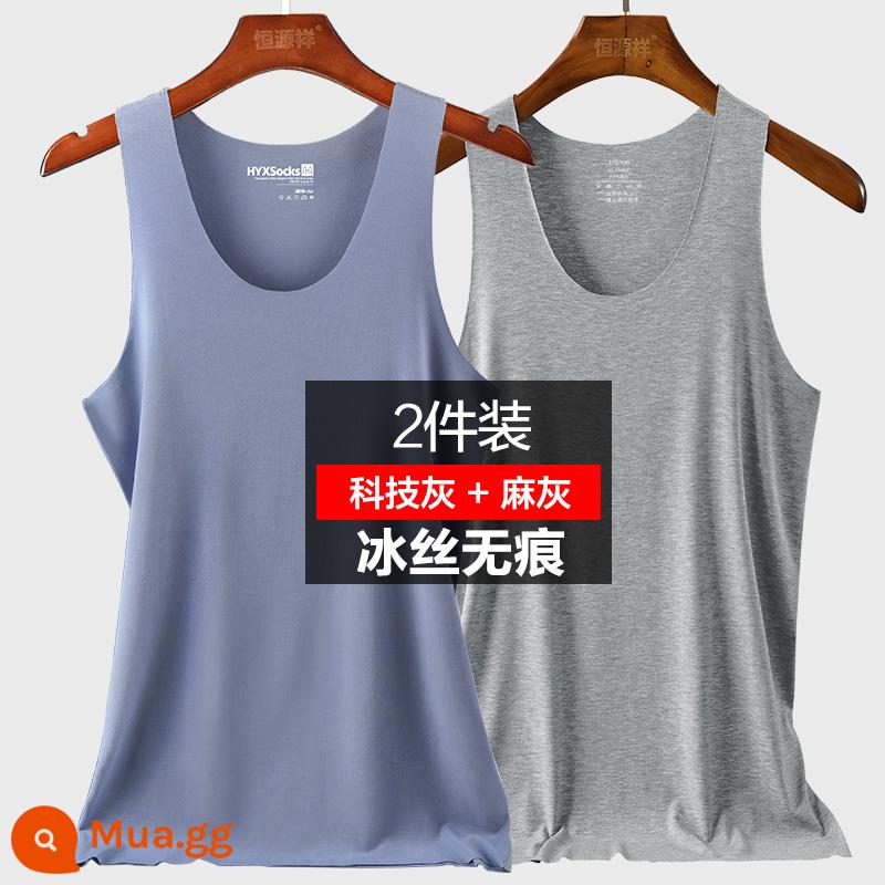 Hengyuanxiang Nam Ice Silk Vest Mặc Bên Trong Không Dấu Vết Mùa Hè Phần Mỏng Trắng Đáy Bé Trai Size Lớn Vượt Rào Áo - 2 miếng [Ice Silk Traceless] Xám công nghệ + Xám gai dầu