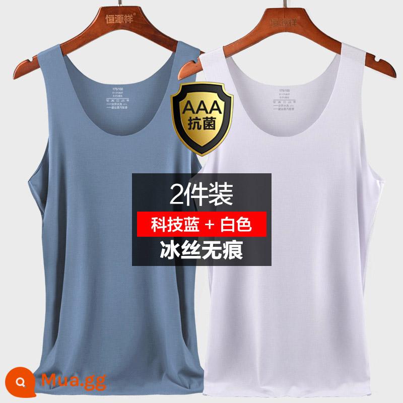 Hengyuanxiang Nam Ice Silk Vest Mặc Bên Trong Không Dấu Vết Mùa Hè Phần Mỏng Trắng Đáy Bé Trai Size Lớn Vượt Rào Áo - 2 miếng [Ice Silk Traceless] Trắng + Xanh công nghệ