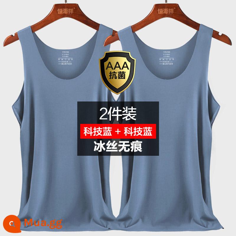 Hengyuanxiang Nam Ice Silk Vest Mặc Bên Trong Không Dấu Vết Mùa Hè Phần Mỏng Trắng Đáy Bé Trai Size Lớn Vượt Rào Áo - 2 miếng [Ice Silk Traceless] Xanh công nghệ + Xanh công nghệ