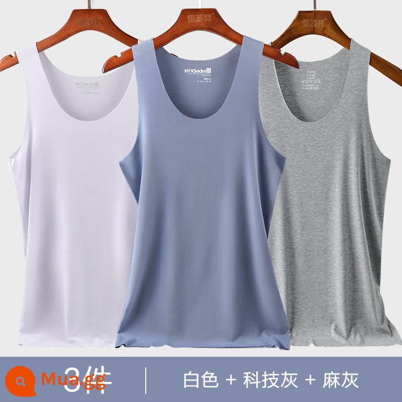 Hengyuanxiang Nam Ice Silk Vest Mặc Bên Trong Không Dấu Vết Mùa Hè Phần Mỏng Trắng Đáy Bé Trai Size Lớn Vượt Rào Áo - 3 mảnh [Ice Silk không dấu] trắng + xám công nghệ + xám gai dầu