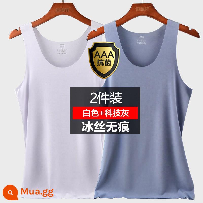 Hengyuanxiang Nam Ice Silk Vest Mặc Bên Trong Không Dấu Vết Mùa Hè Phần Mỏng Trắng Đáy Bé Trai Size Lớn Vượt Rào Áo - 2 miếng [Ice Silk Traceless] Trắng + Xám công nghệ