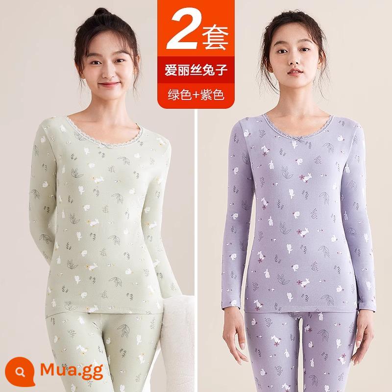 Hengyuanxiang quần áo mùa thu vệ sinh quần nữ cotton nguyên chất phù hợp với sưởi ấm quần áo cô gái học sinh đáy áo len cotton mỏng phần mùa đông - Thỏ Alice (xanh + tím)