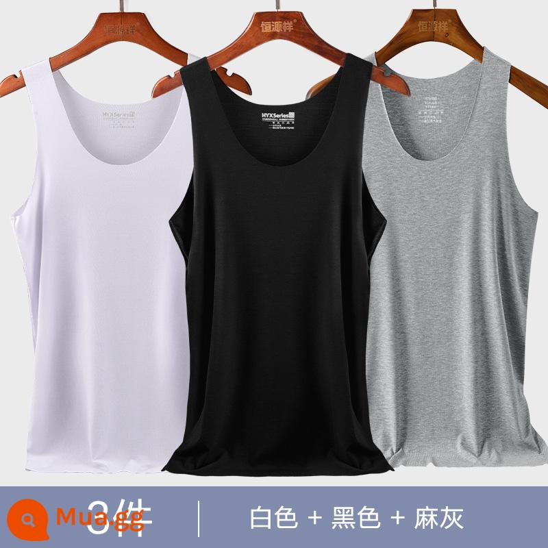 Hengyuanxiang Nam Ice Silk Vest Mặc Bên Trong Không Dấu Vết Mùa Hè Phần Mỏng Trắng Đáy Bé Trai Size Lớn Vượt Rào Áo - 3 mảnh [Ice Silk không dấu vết] trắng + đen + xám gai