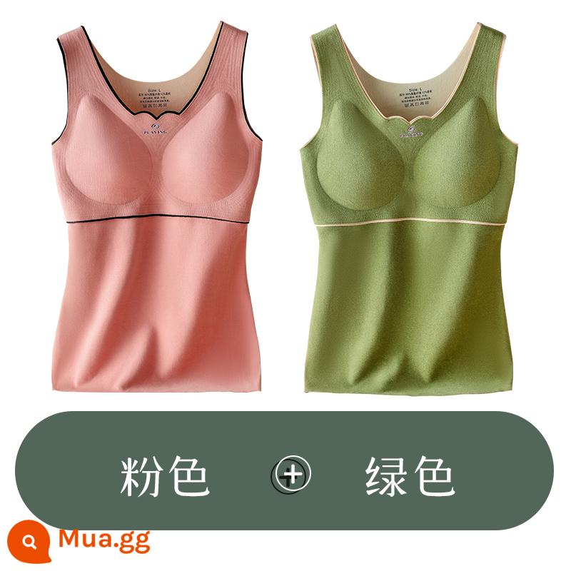 Langshade's Velvet Non -trace Warm Vest Ladies With Self -Deat Winter Plus nhung Đồ lót ngực dày - Phong cách hình ảnh chính: hồng + xanh