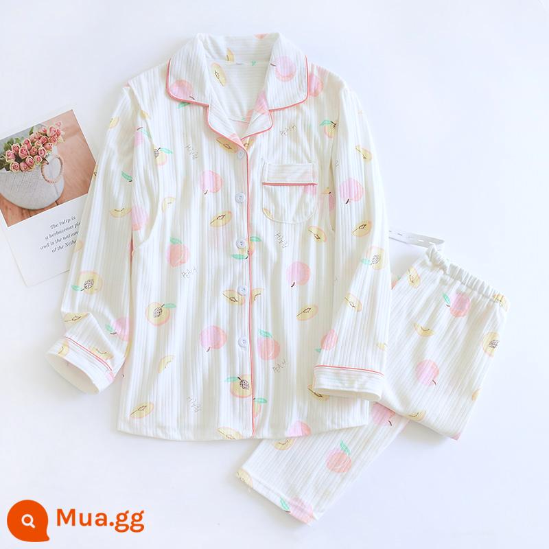 Bộ đồ ngủ dành cho bà bầu mùa xuân và mùa thu của phụ nữ cotton gạc nguyên chất quần áo giam giữ mùa hè mỏng phần sau sinh sản phụ cho con bú tháng 4 dịch vụ tại nhà 3 - [Xuân Thu] Ve áo bông nguyên chất đào