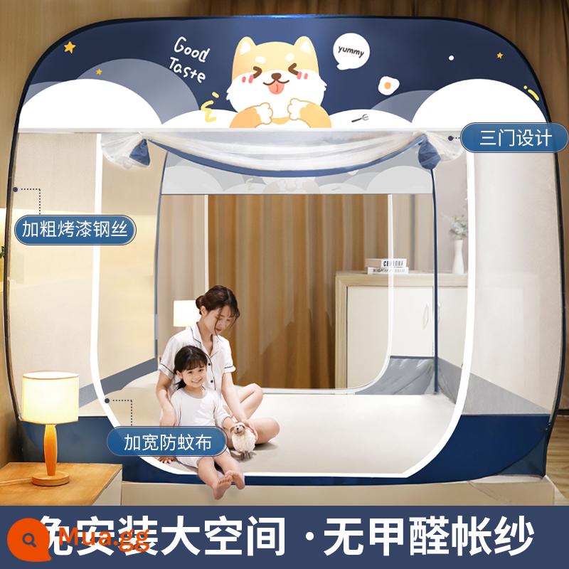 Màn chống muỗi không cần lắp đặt yurt home bedroom trẻ em chống rơi 2022 tài khoản mẫu có thể gập lại tiên tiến mới 2021 - Chú chó dễ thương màu xanh đậm [Ba cửa·Chống rơi cho bé·Đầu rộng rãi·Không gian siêu rộng]Đầy đủ