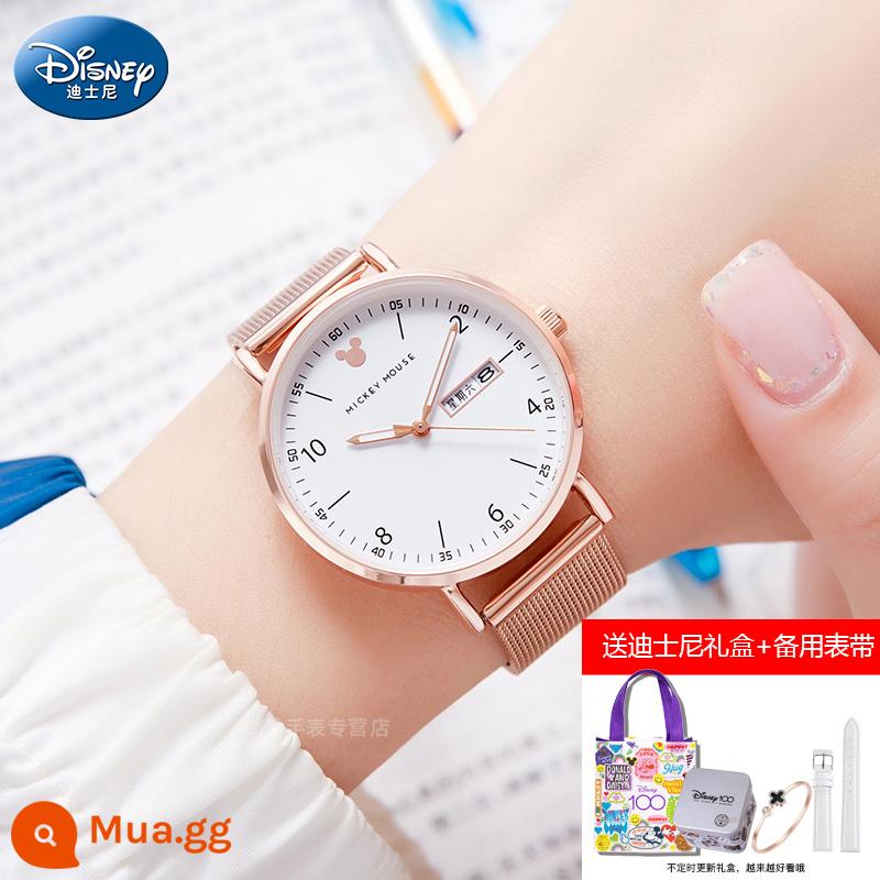 Đồng hồ Disney nữ học sinh cấp 2 giá trị cao học sinh cấp 3 2023 cơ khí chống nước mới kỳ thi đặc biệt - Dải thép trắng