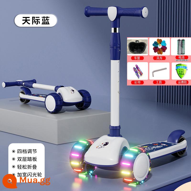 Xe Scooter cho bé 1-3—6-12 tuổi trở lên xe đạp trẻ em gấp mẫu bé trai và bé gái xe trượt trơn cho bé - Màu xanh nâng cấp + bánh xe flash Hummer 50 cm trọn gói + bảo hành trọn đời, mua gói đắt tiền nhận lại