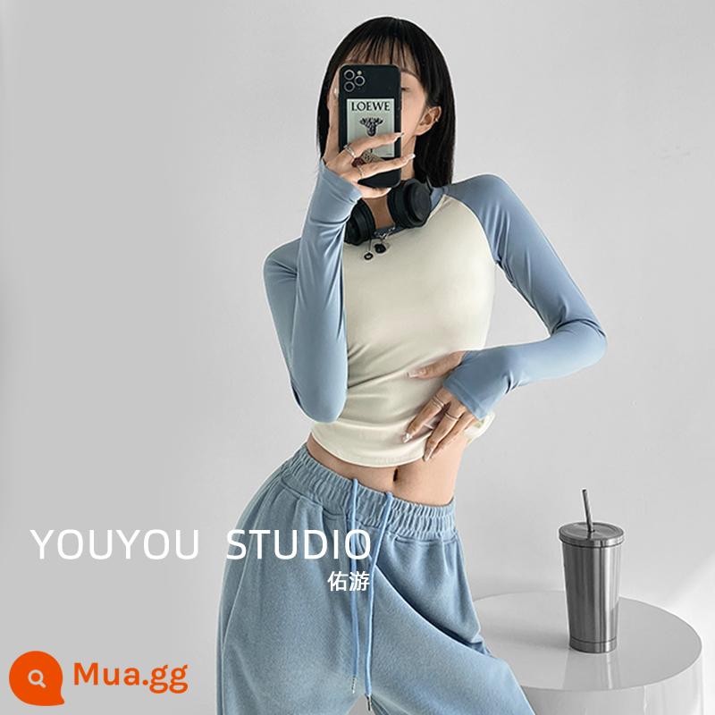 T -Song t -shirt Women's Autumn and Winter Long Sleeves 2022 MỚI STITCHING STEAST - xanh nhạt