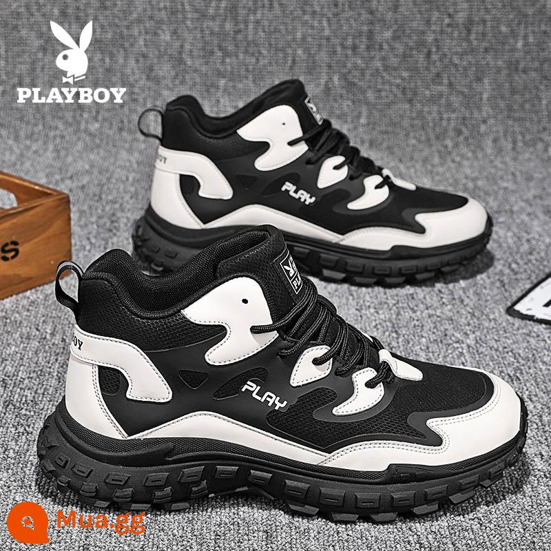 Giày Nam Playboy Thu Đông 2022 Plus Nhung Đế Dày Thể Thao Ống Cao Nam Tăng Chiều Cao Sinh Viên Giày Cotton Nam - KX-355m/đen