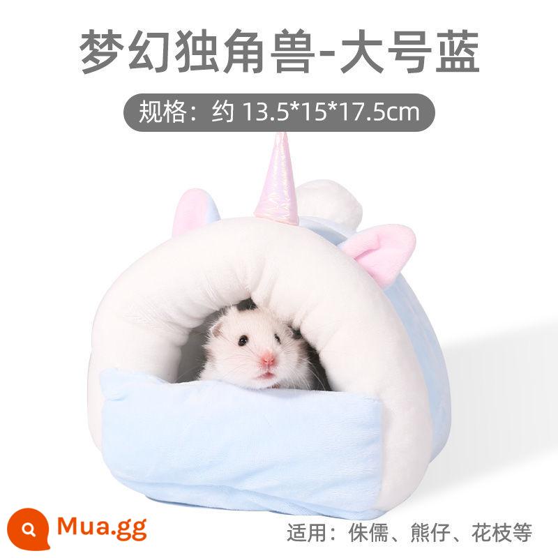 Hamster bông ấm tổ gấu vàng mùa đông tổ nhỏ mật ong túi lượn hoa cành chuột trốn nhà mùa đông đồ dùng mùa đông - [Chống cắn] Yêu tinh kỳ lân lớn màu xanh lam (gấu vàng, lùn béo)