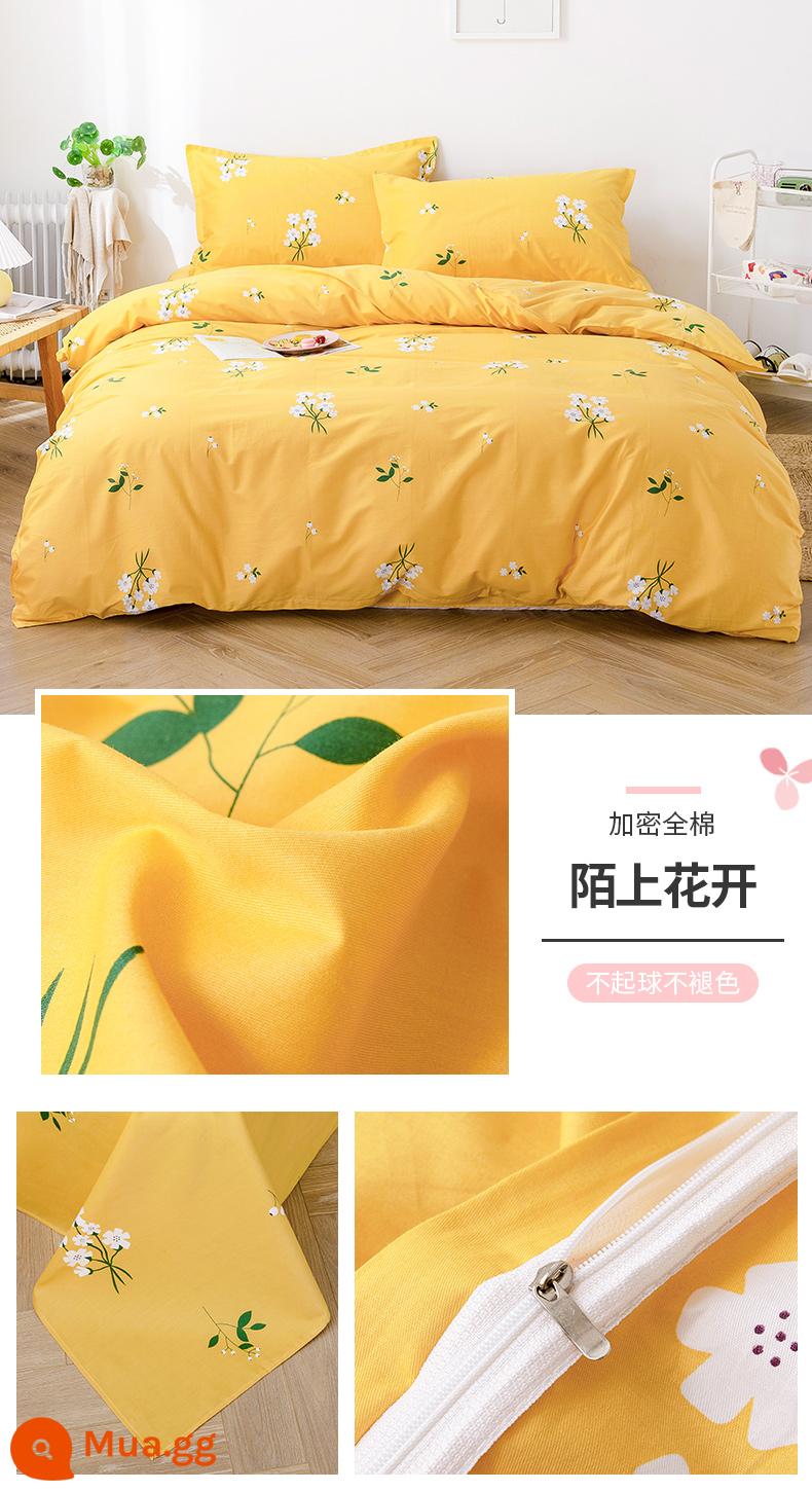 Ins gió bộ bốn món cotton nguyên chất 100 bộ đồ giường cotton mùa xuân và mùa hè ga trải giường được trang bị tấm vỏ chăn bộ 4 bộ ba món - Hoa nở trên Moshang (bông mã hóa)