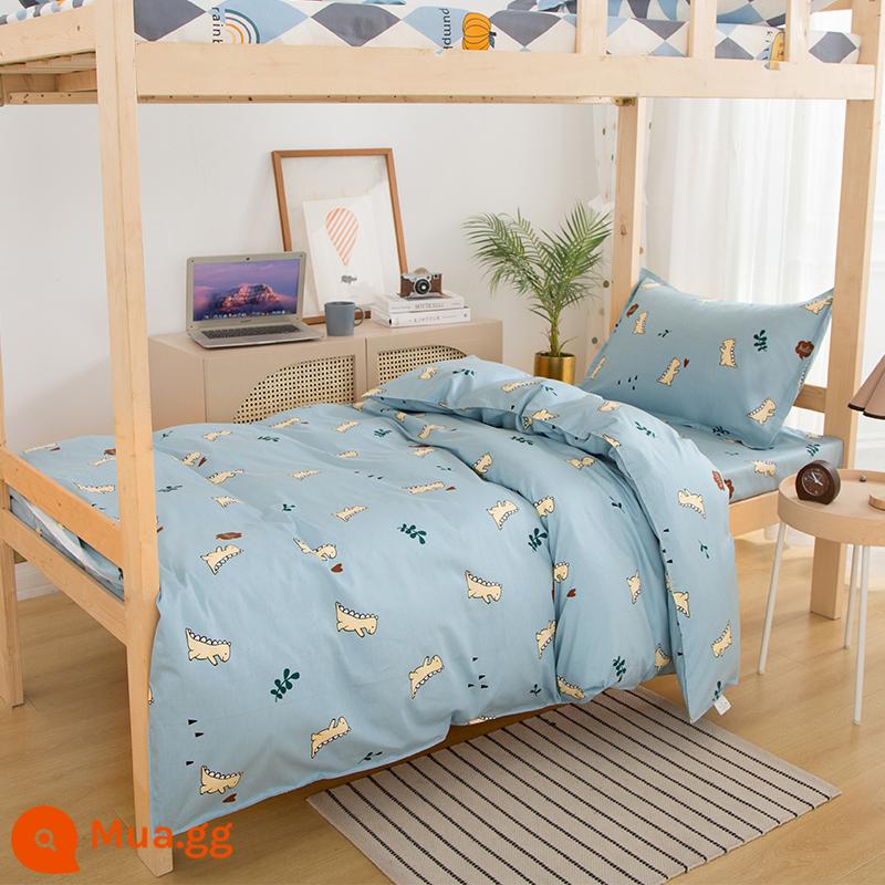 Ký túc xá giường đơn cotton nguyên chất 3 mảnh 100 ga trải giường cotton vỏ chăn 4 mảnh bộ ins gió chăn ga gối - Khủng long tình yêu