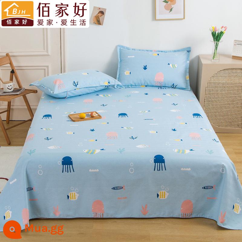 Dày 100 cotton cũ vải thô giường đơn mảnh kang cotton nguyên chất ký túc xá sinh viên chăn đơn vỏ gối ôm 3 món - Phong cách giản dị - đại dương vui nhộn